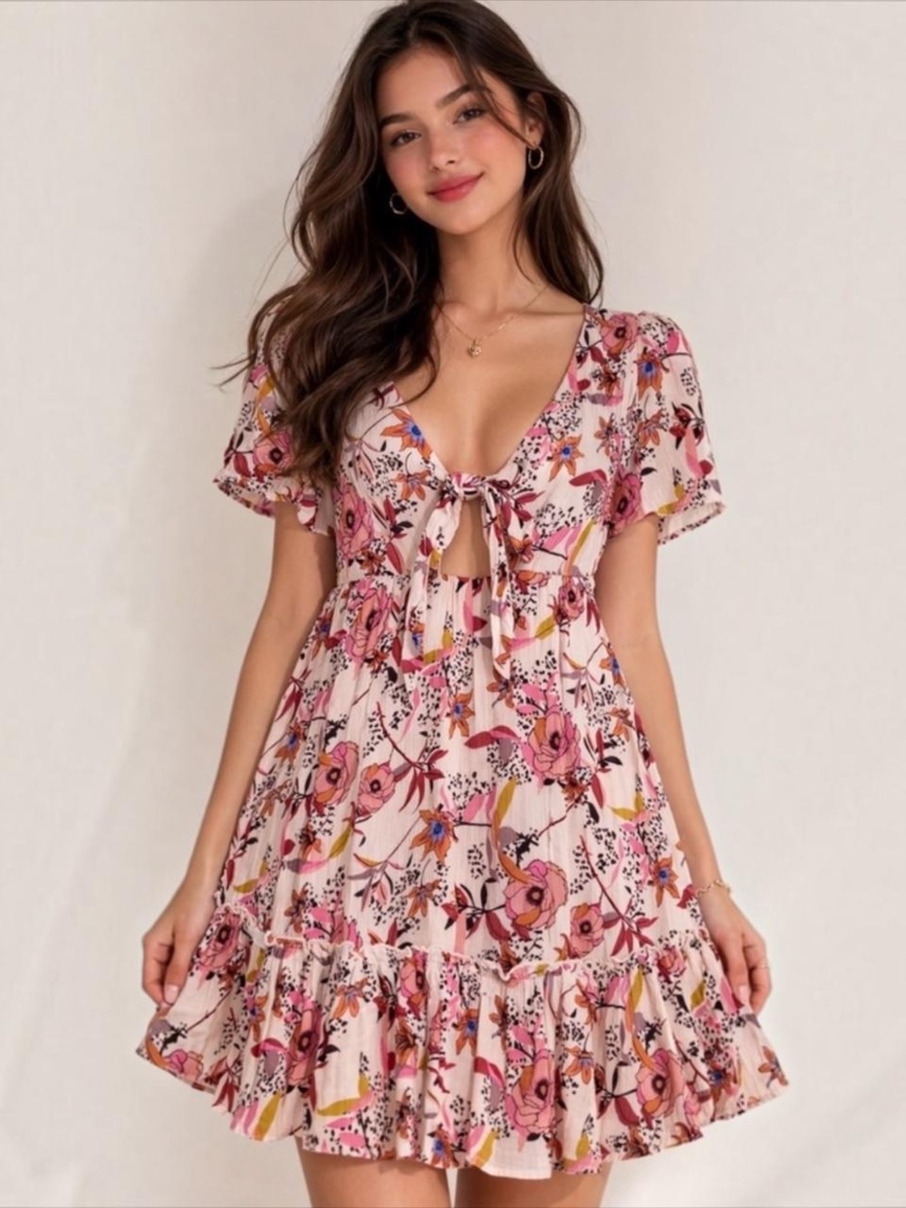 Altar'd State Pink Floral Tie-Front Mini Dress